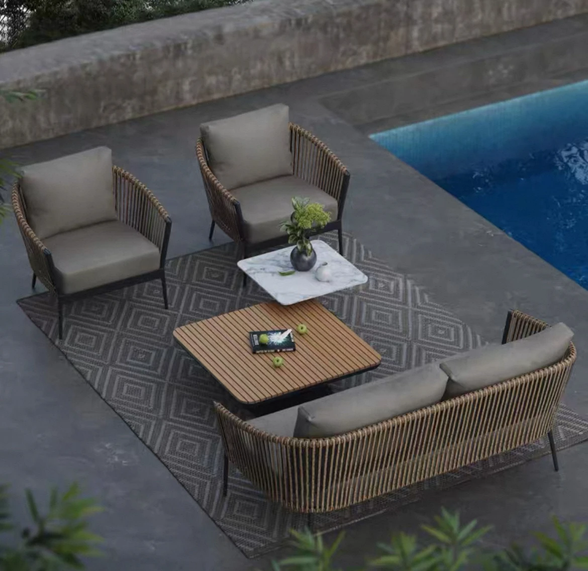Outdoor rattan sofa courtyard outdoor villa combination garden balcony open-air hotel coffee table rattan chair waterproof