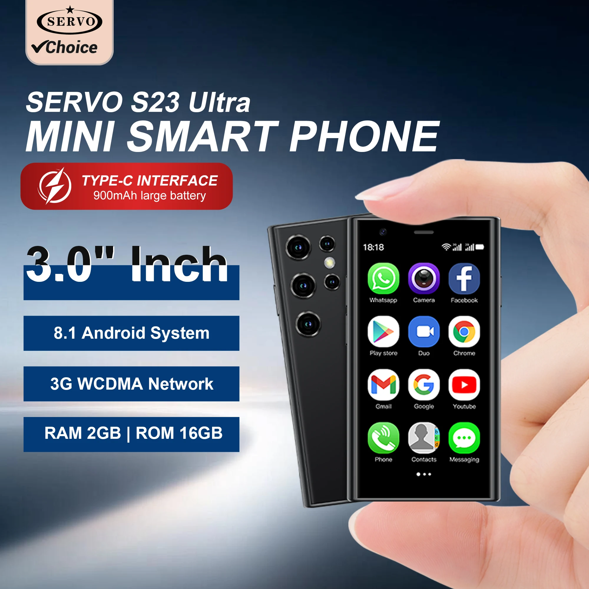 SERVO S23 Mini Android Smartphone 3G WCDMA 2GB+16GB Play Store WhatsAPP WIFI Hotspot 3.0