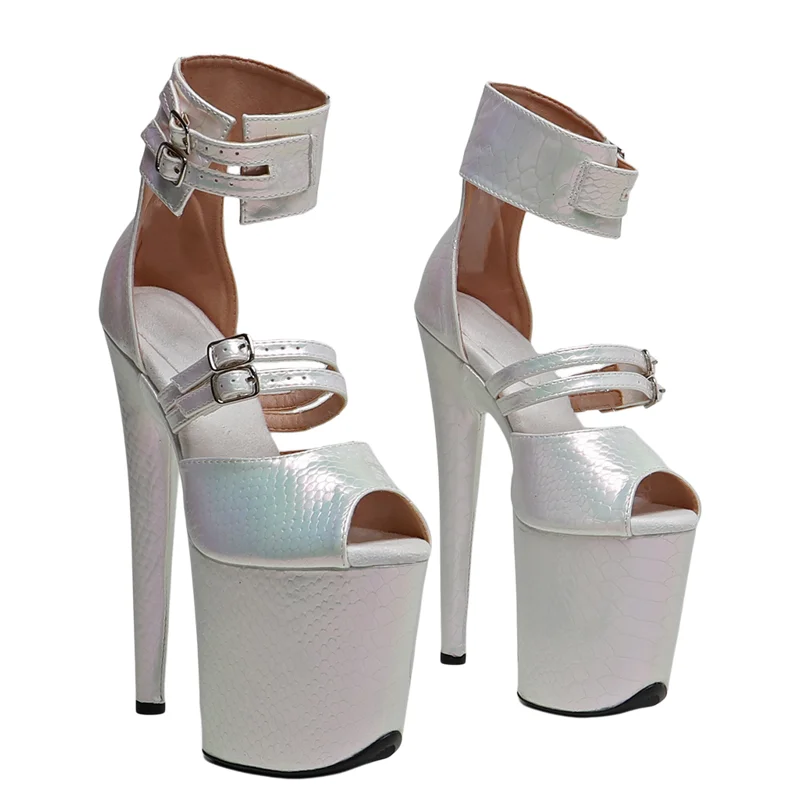 Leecabe 20 cm/ 8 Zoll Shiny Snake PU-Obermaterial Trendmode Plateau High Heel Sandalen Stripper Heel Pole Dance Schuhe