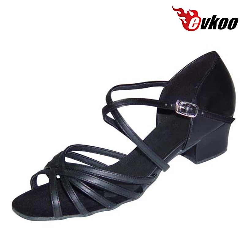 Evkoodance DIY-Latin-Tanzschuhe für Mädchen, 3 cm Absatzhöhe, breiter und niedriger Absatz, PU-Material, Farbe Schwarz und Khaki, für Mädchen, Evkoo-361 Image