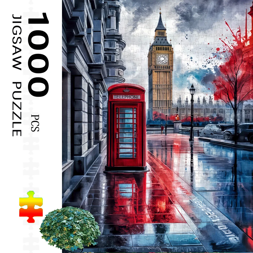 1000-teiliges London-Puzzle, geeignet für Erwachsene und Familien – Big Ben und britische Sehenswürdigkeiten (rote Telefonkabinen, London Eye) – Challengin
