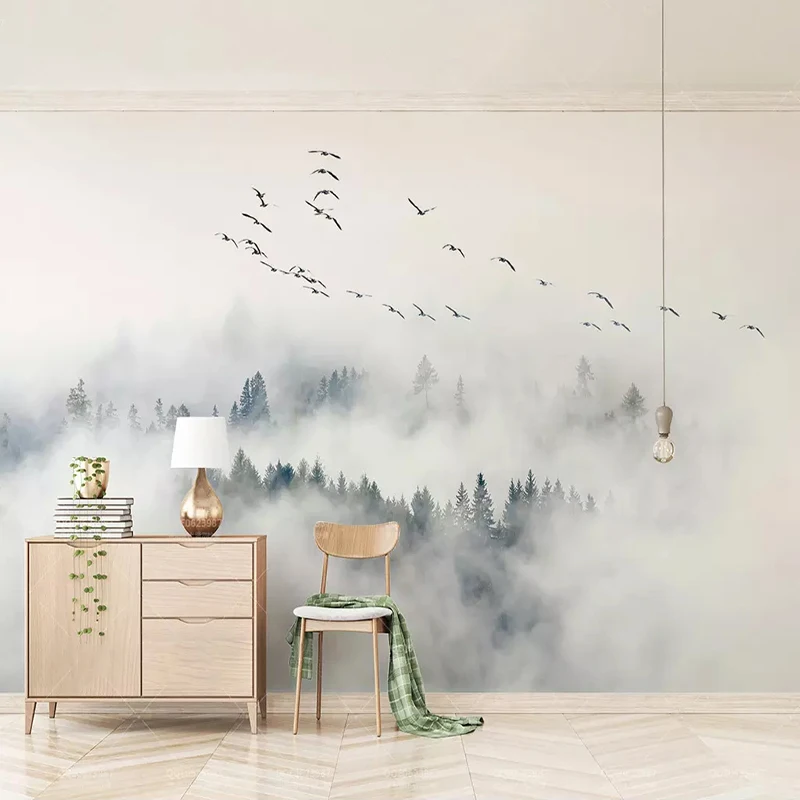 Nach Jeder Größe Wand Tapete Moderne Einfache Vogel Kiefer Wald Wolken Foto Wand Malerei Wohnzimmer Schlafzimmer Wohnkultur Fresko