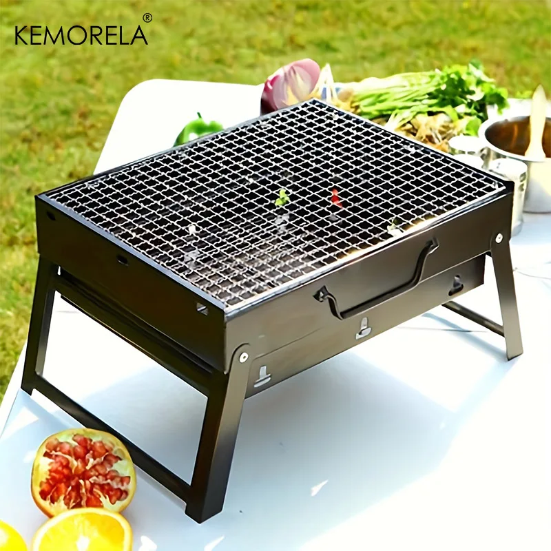 Tragbarer BBQ-Holzkohlegrill aus Edelstahl, kleines Mini-BBQ-Werkzeug-Set, Kochen im Freien, Camping, Picknick, Strand, tragbarer Grill Image