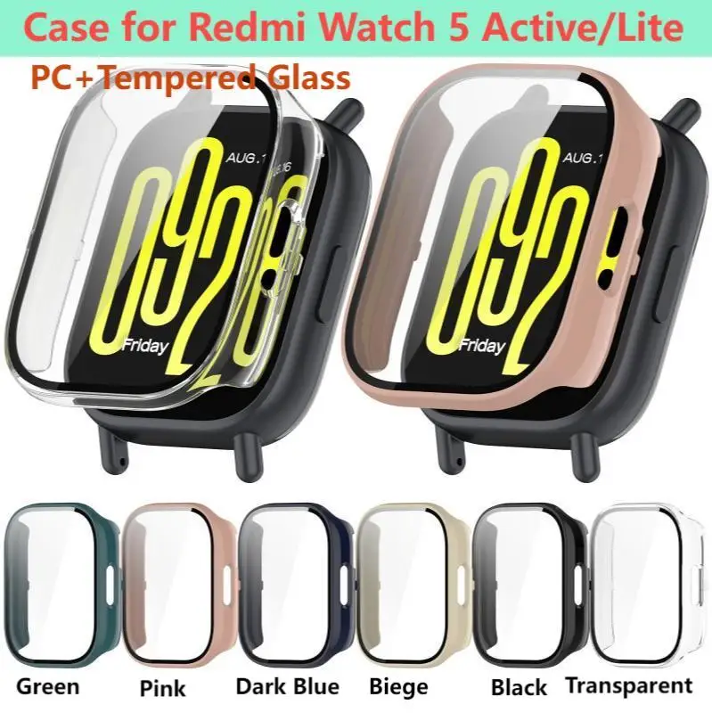 Gehärtetes Glas + PC-Gehäuse für Redmi Watch 5 Active /5 Lite Smart Watch Strap Bumper Screen Protector Cover Film Zubehör Image