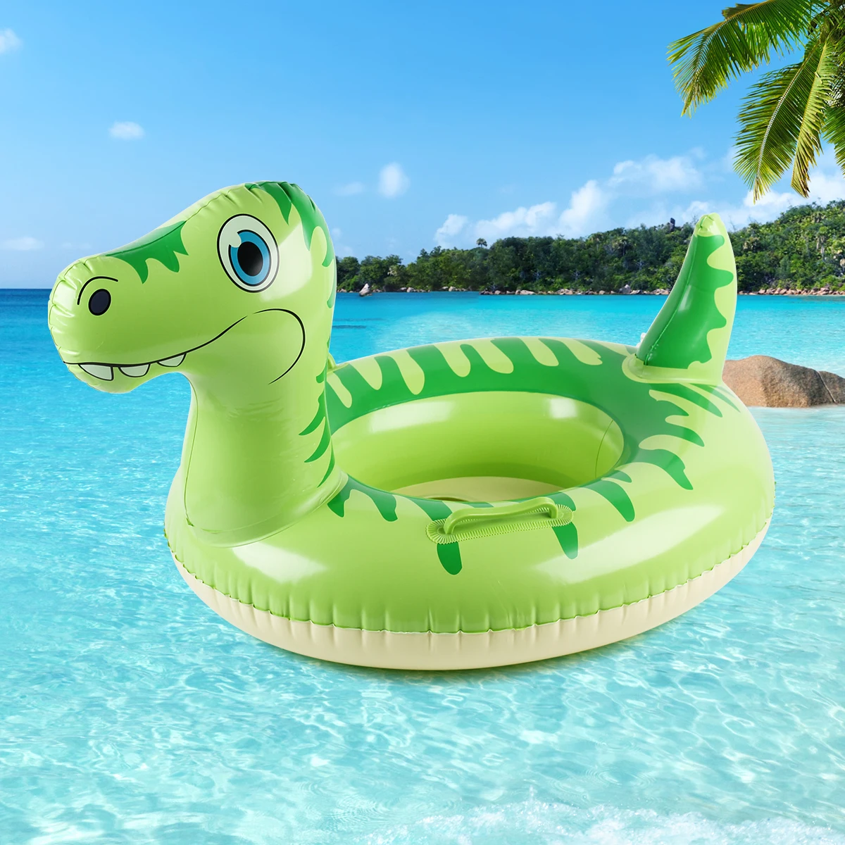 1 Stück Aufblasbarer Dinosaurier-Schwimmreifen, Wasserparty-Zubehör, Sommer-Schwimm-Hüftreifen, Cartoon-Realistischer Dinosaurier-Schwimmring Image