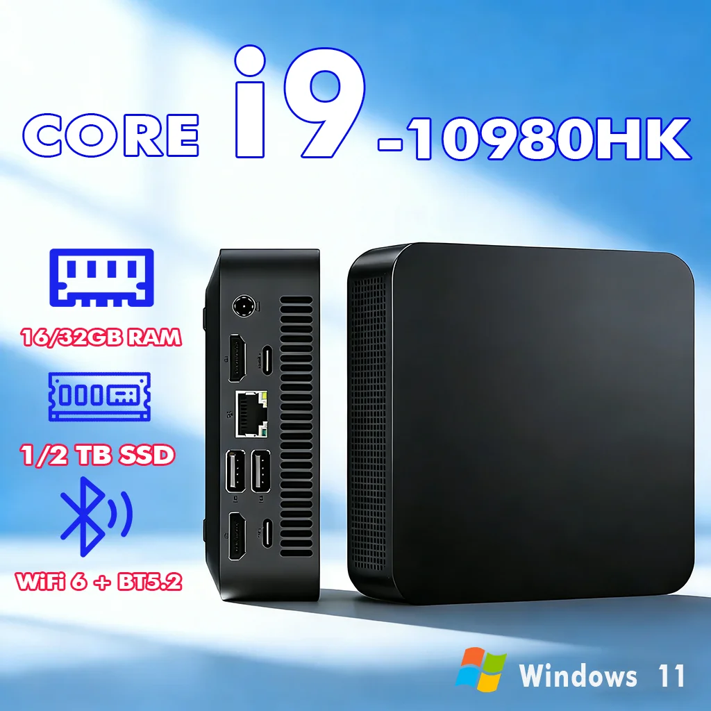 2026 Core i9-10980HK Tragbarer Mini-PC Computer Windows 11 16GB/32GB DDR4 1/2TB SSD Gaming-Computer WiFi 6 USB Büro-Desktop