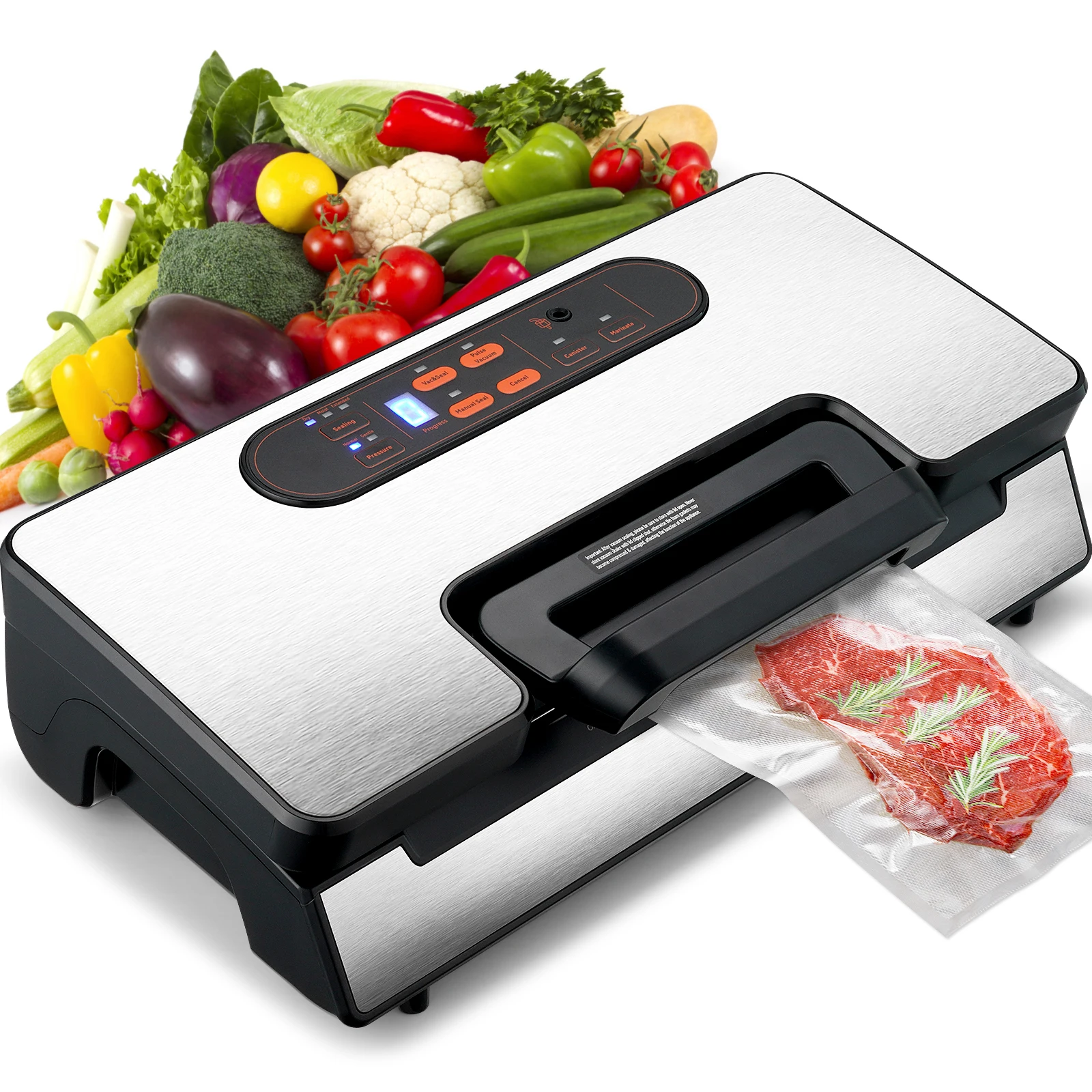 SucceBuy 90 kPa 130 W Vakuumiergerät, Lebensmittelverpackungsmaschine mit kostenlosen 10 Vakuumbeuteln für die Vakuum-Lebensmittelversiegelung in der Haushaltsküche Image