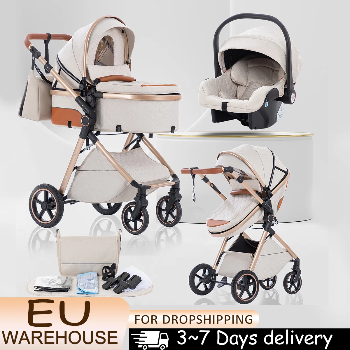 3-in-1-Kinderwagen, multifunktionaler Hochlandschaftswagen, kann sitzen, liegend, leicht, zusammenklappbar, Kinderwagen, Kinderwagen Image