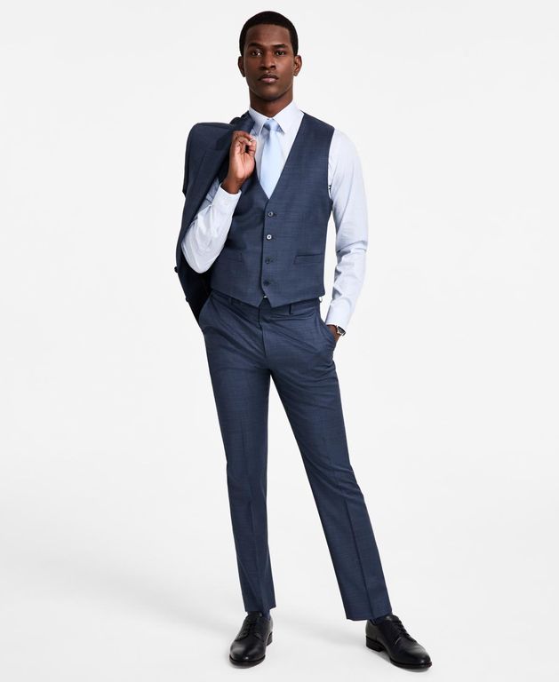 Slim-fit Wool Blend Suit Vest - Blue - Calvin Klein Jackets