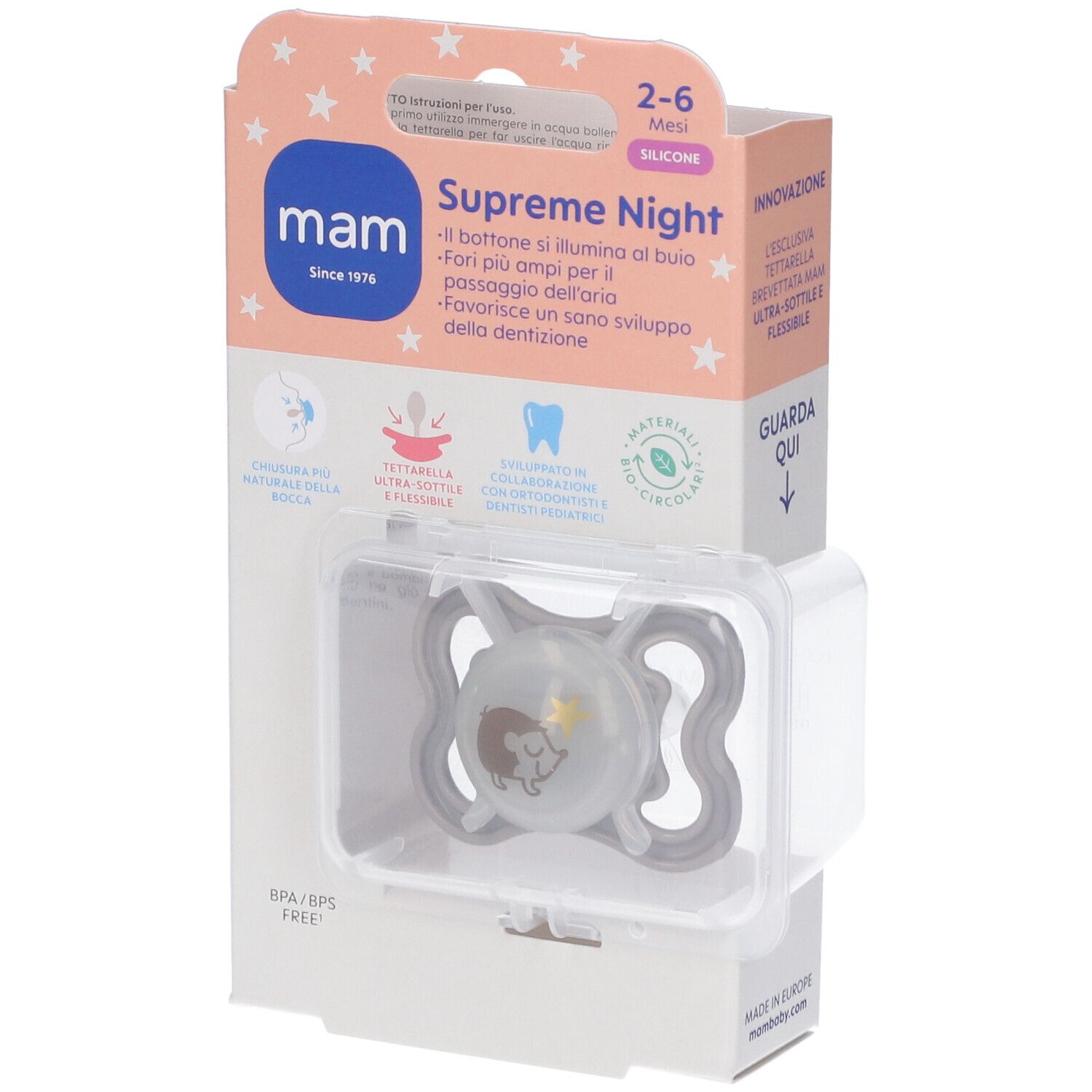Mam Succhietto Supreme Night 2-6 Mesi Silicone 1 pz Succhietti