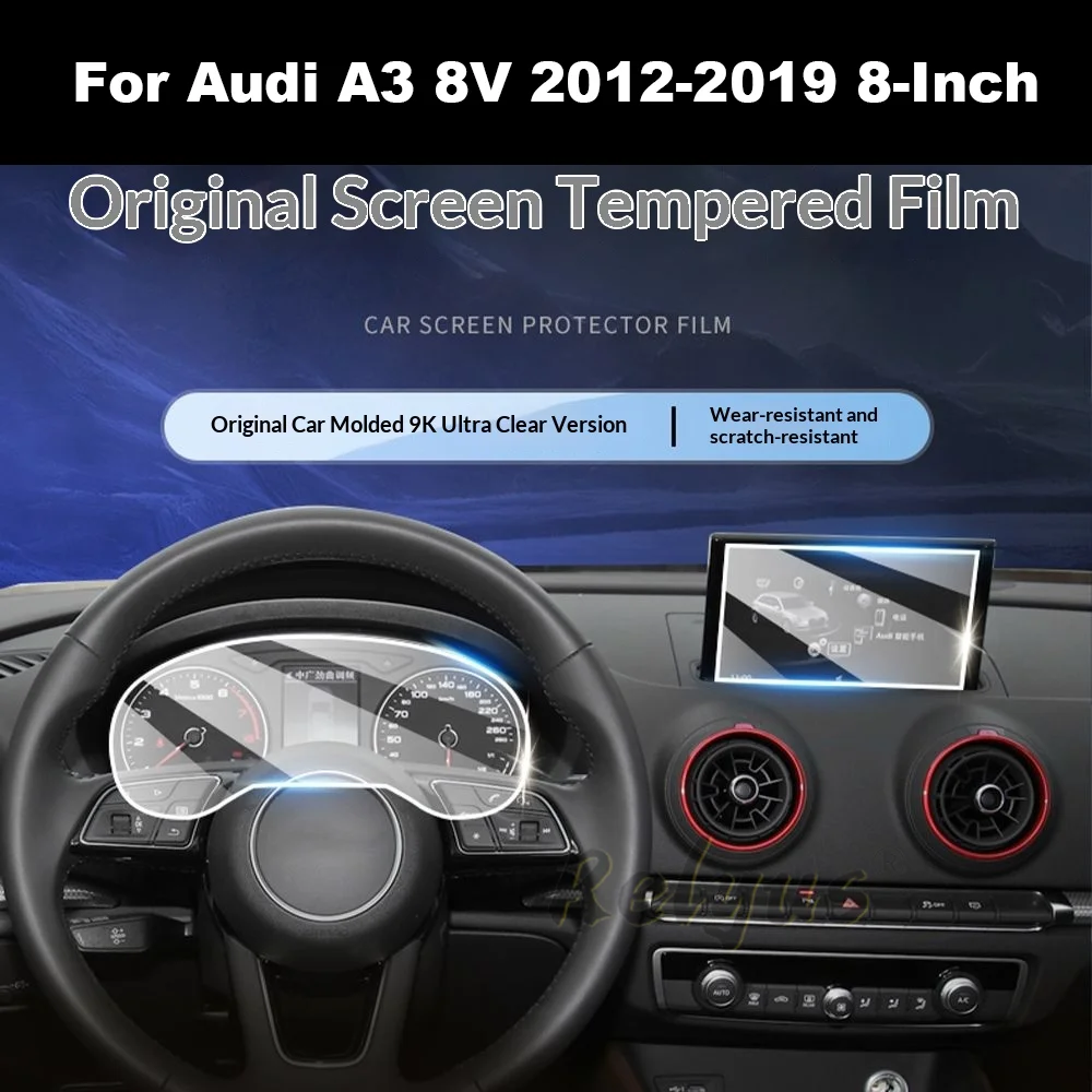 Displayschutzfolie aus gehärtetem Glas für Audi A3 8V 2012–2019, 8 Zoll, Auto-GPS-Navigation und Armaturenbrett-Schutz, Autozubehör Image
