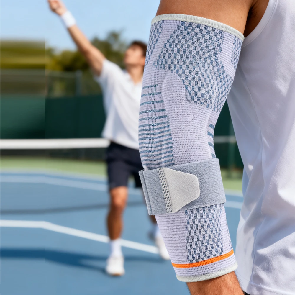 Verstellbare Ellbogenstütze für Tennis, Kompressionsbandage mit Riemen zur Schmerzlinderung, Gelenkstabilisierung & Trainingsschutz Image
