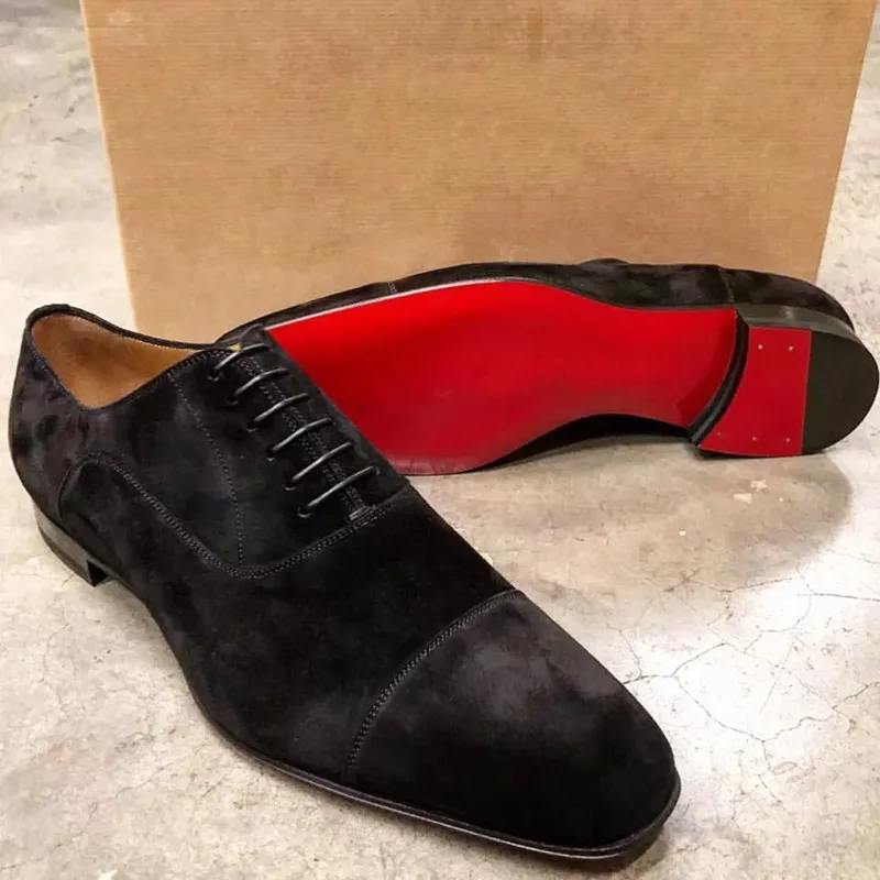 Neue Rote Sohle Männer Schuhe Schwarz Flock Derby Schuhe Atmungsaktive Lace-up Handgemachte Männer Schuhe Kostenloser Versand Chaussures Pour Hommes