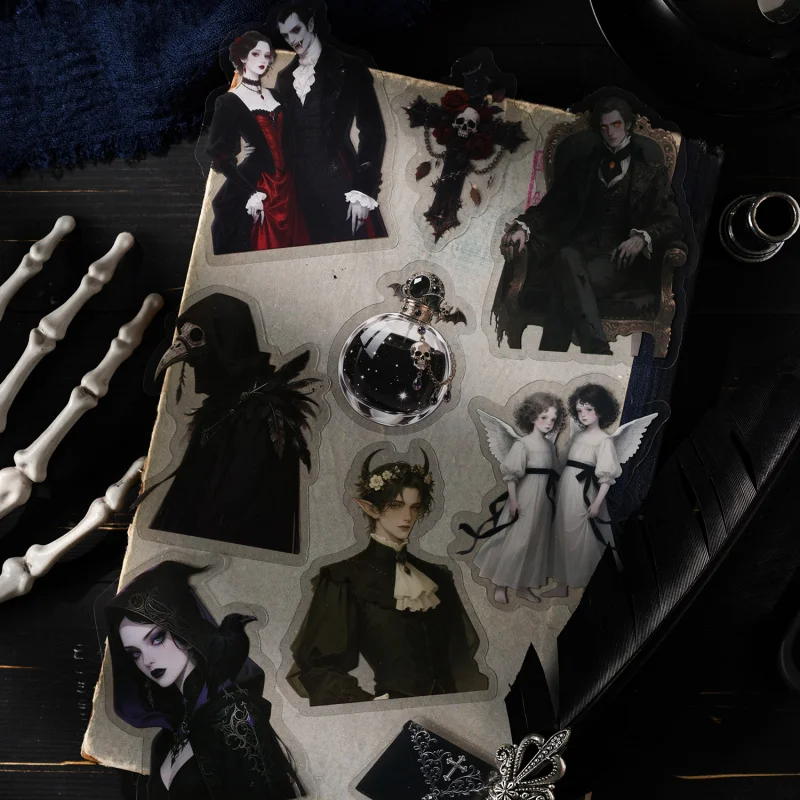15 Stück dunkle Retro-Gothic-Aufkleber, klassische Gothic-Muster wie Spitze und antike Symbole für Notizbuch-Dekoration, handgefertigtes Handwerk