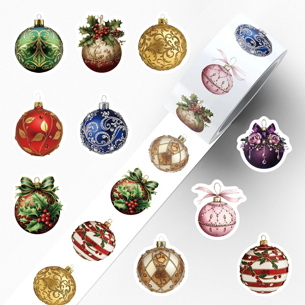 500 Stück bunte Weihnachtslaternen-Aufkleber, Rolle, Weihnachtsbaum, Party, Weihnachten, Geschenkverpackung, Etikett, Sammelalbum, Schreibwaren-Aufkleber Image