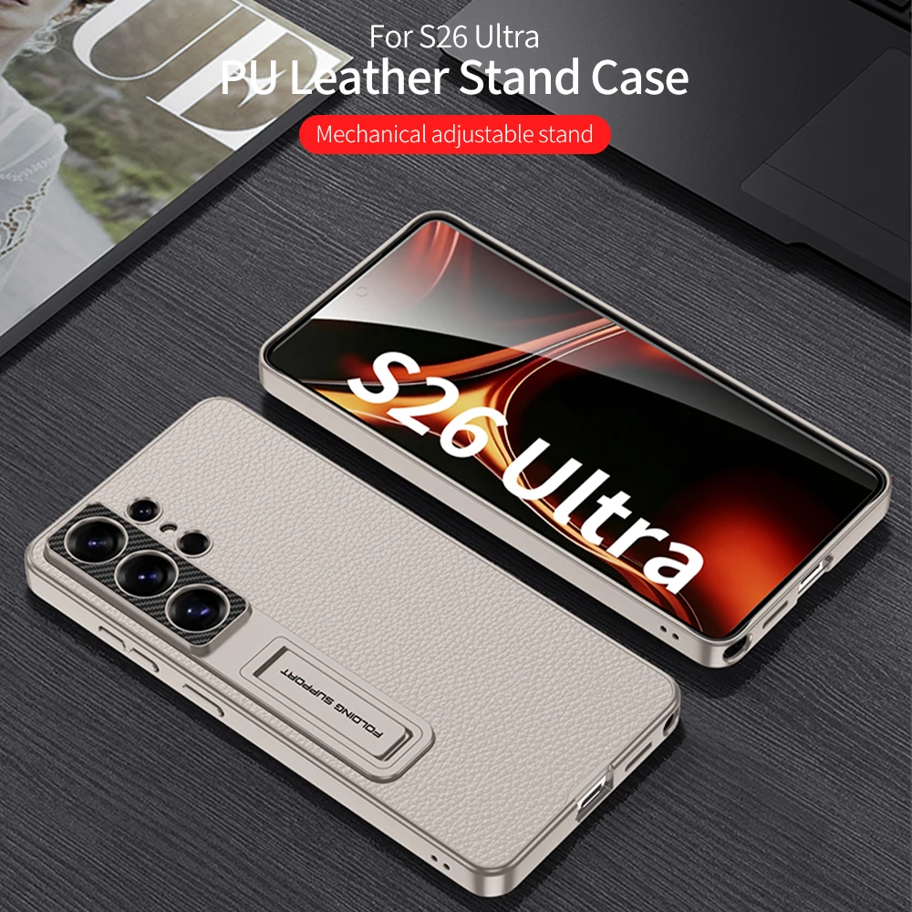 Luxuriöse Leder-Handyhülle mit Unsichtbarem Ständer für Samsung Galaxy S26 Ultra S 26 Ultra S26Ultra Hüllen Halter Stoßfeste Objektivabdeckung Image