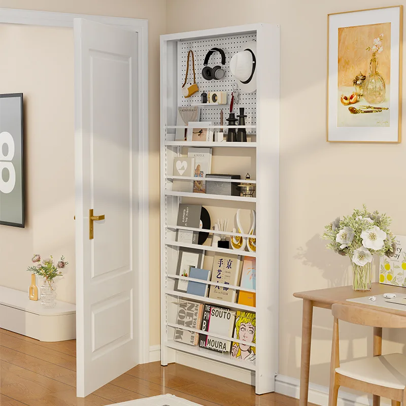 Stahltür-Rückwandregal, ultradünnes Bücherregal, integriert an der Wand montiert und vom Boden bis zur Decke reichend mit schmalen Kanten Image