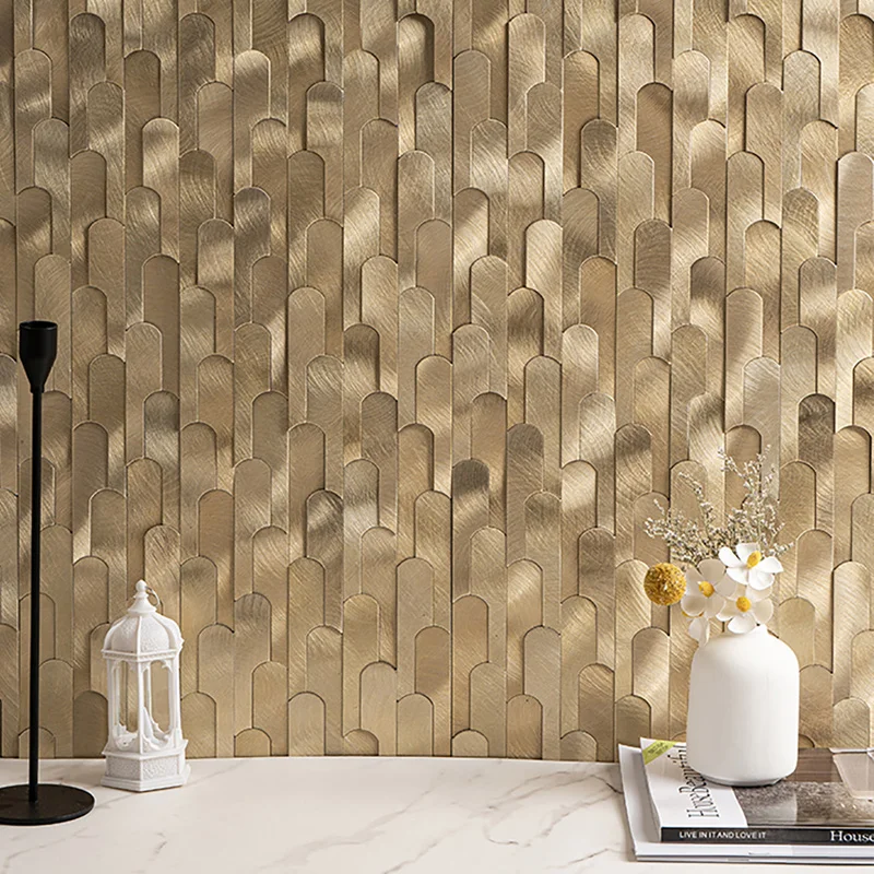 Lange Streifen 3D Metall-Mosaikfliesen Selbstklebende Wandsticker für Kaffeebar Badezimmer Küchenrückwand Wanddekoration