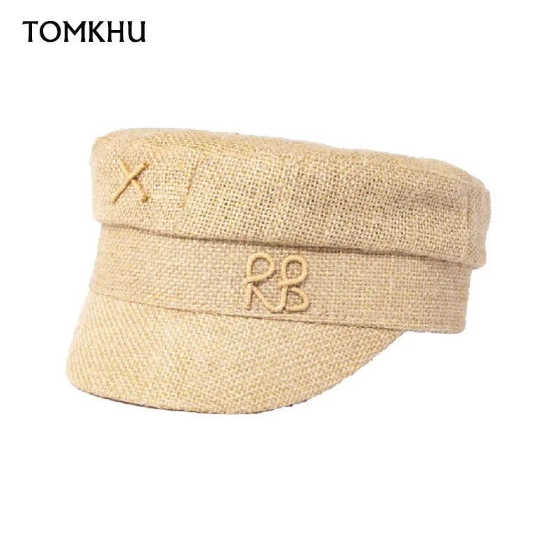 Neue Sommer Hüte Frauen Mode Baskenmütze RB Brief Militär Hut Lässig Reise Stroh Flache Top Hut Designer Große Größe Baseball Kappe Image