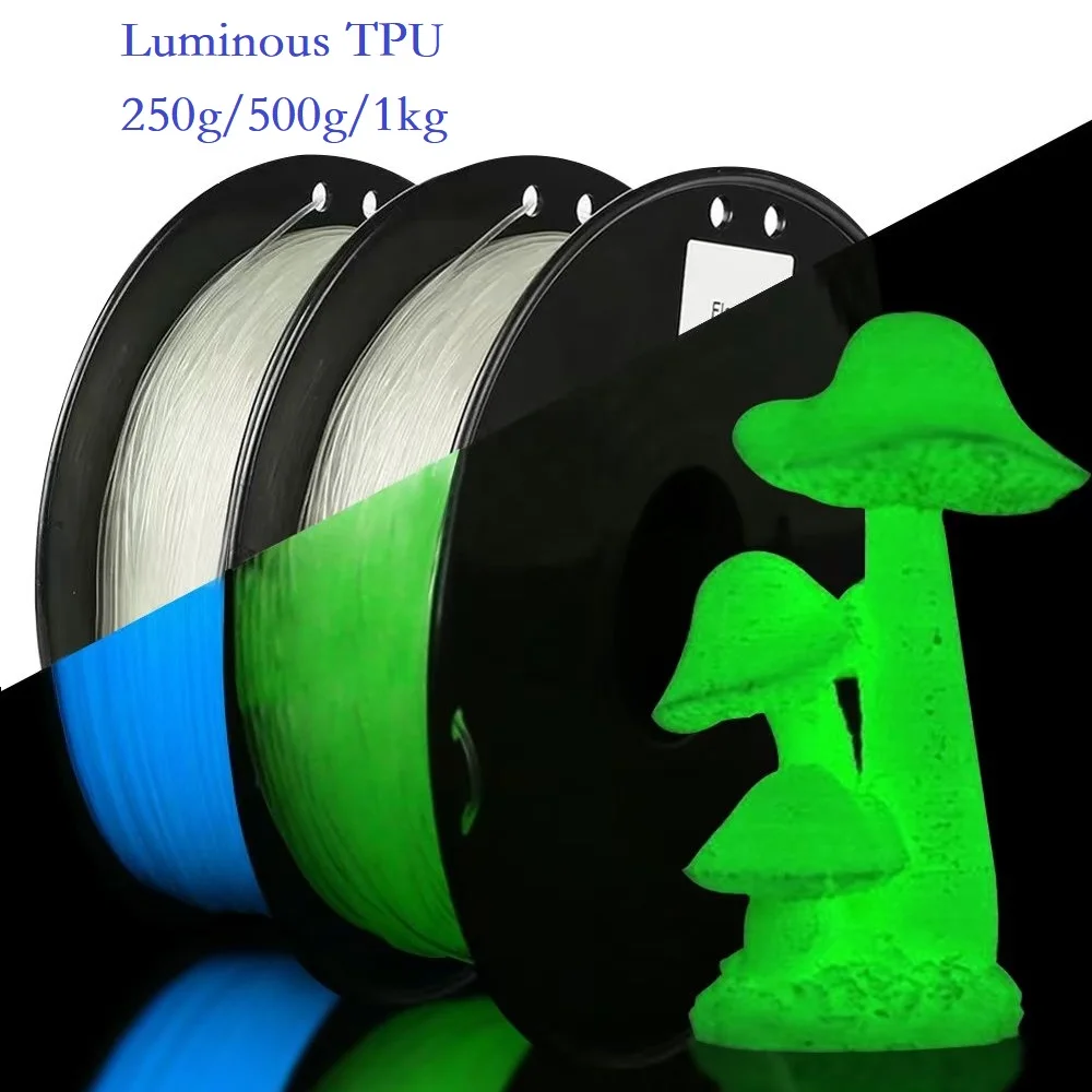 Flexibles Filament, im Dunkeln leuchtendes TPU, 1,75 mm, 1 kg, 500 g, 250 g, FDM-3D-Drucker-Filament, leuchtendes TPU, weich, 95 A, klar, blau, grün Image