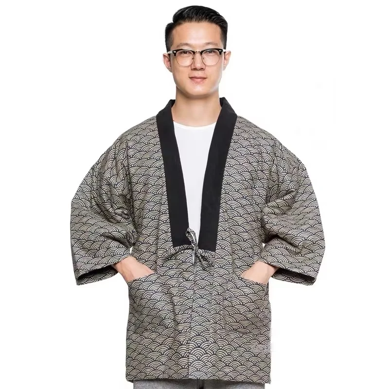 2023 Hanten Jacke Herren gepolsterte Baumwolle Winter japanische Vintage Kimono Strickjacke traditionelle Top Warmwear asiatische Home Kleidung Pyjamas Image