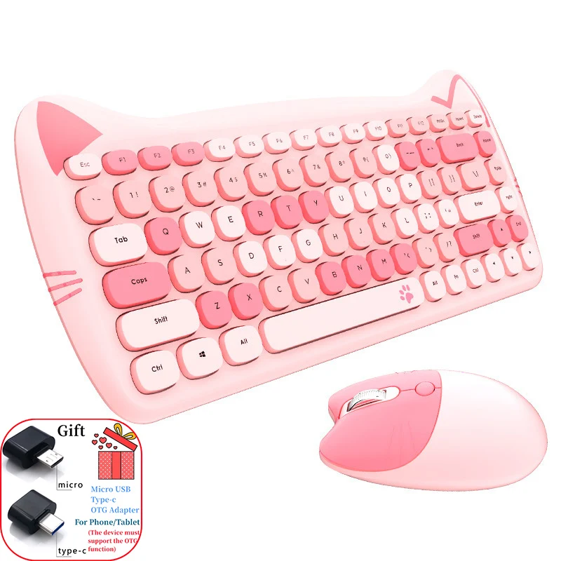 MOFII Kawaii Cat 2,4 G kabelloses Tastatur- und Maus-Set, niedliche Lippenstift-Punk-Tastaturen und Mäusekombinationen für Laptop, PC, Heimbüro Image