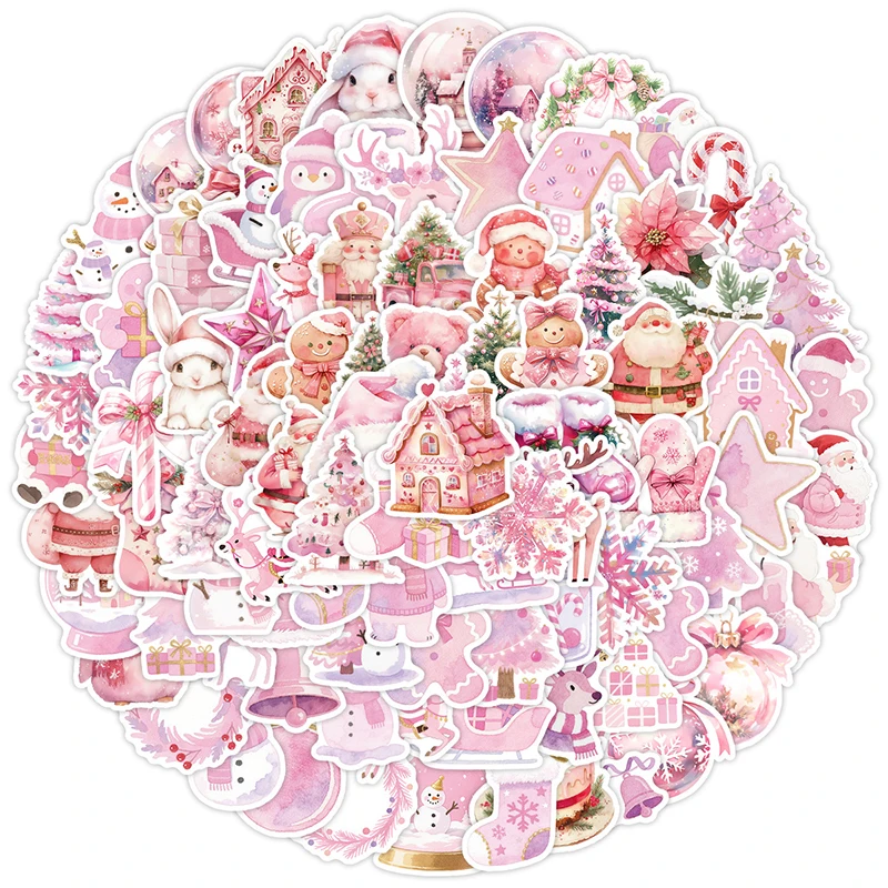 100PCS Rosa Weihnachten Ästhetische Aufkleber Nette Rosa Vintage Weihnachten Party Aufkleber Retro Santa Claus Graffiti Aufkleber Sammelalbum