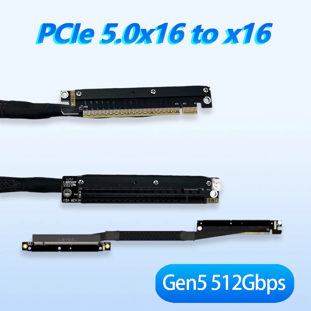 PCIE 5,0 x16 auf x16 Grafikkarte Verlängerungskabel GPU 512G für Chassis Server NVIDIA RTX50 AMD RX79xx Dual Reverse Bending Image