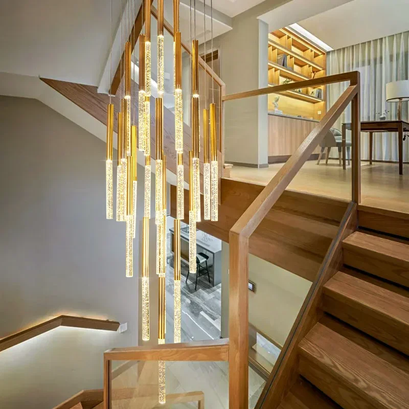 Luxus Treppe Kristall Kronleuchter Moderne Lange LED Anhänger Licht für Wohnzimmer Große Flur Lobby Loft Treppe Decken Lampe