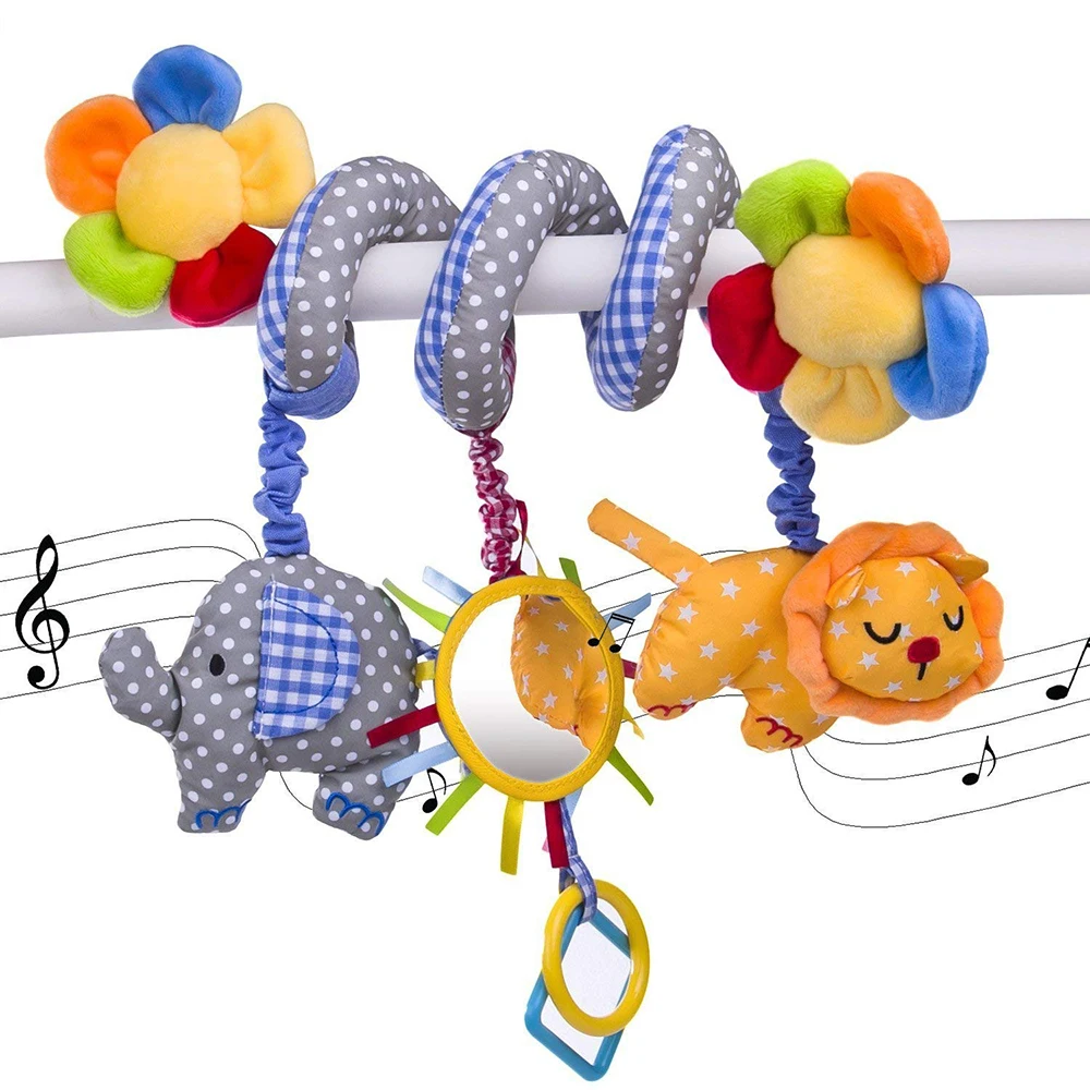 Baby Autos itz Kinderwagen Spielzeug Plüsch Aktivität hängen Spiral Kinderwagen Krippe mit Spieluhr Rasseln Quietscher für Babys Kleinkind Geschenke Image