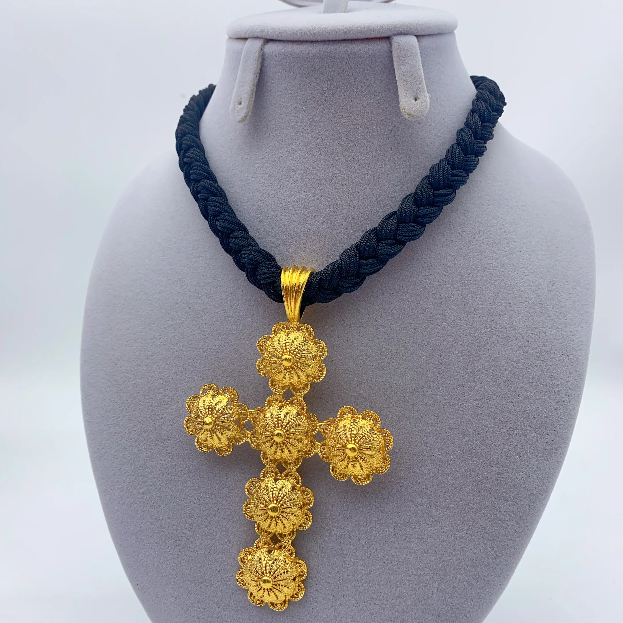 Äthiopischer schwarzer Seil-Kreuz-Anhänger, Schmuck für Frauen, Mann, Hochzeit, Party, Dubai, afrikanische Eritrea, Geschenk, Party Image