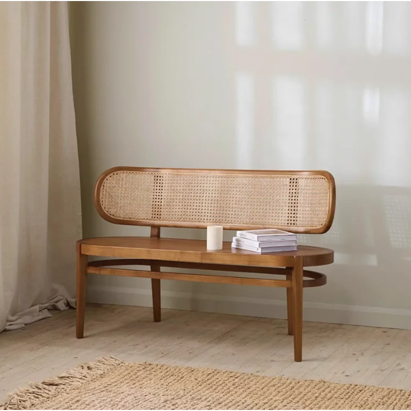 Nordic massivholz doppel stuhl hause rückenlehne bank Französisch retro esszimmer stuhl einfache massivholz bank esszimmer rattan