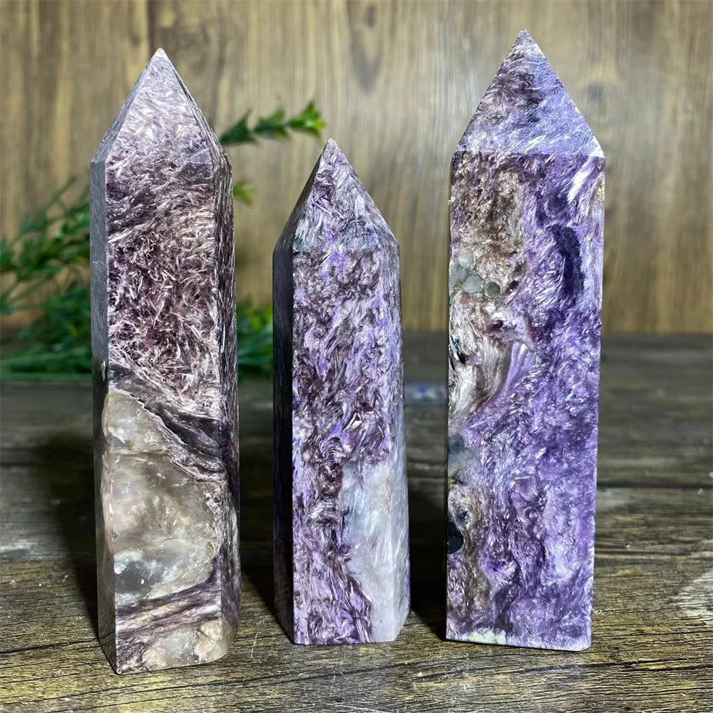 Charoit-Stein, natürlicher Quarzkristall, Turm, Reiki Aura, Zauberstab, Mineralien, hochwertige Heimdekoration, Schönheit