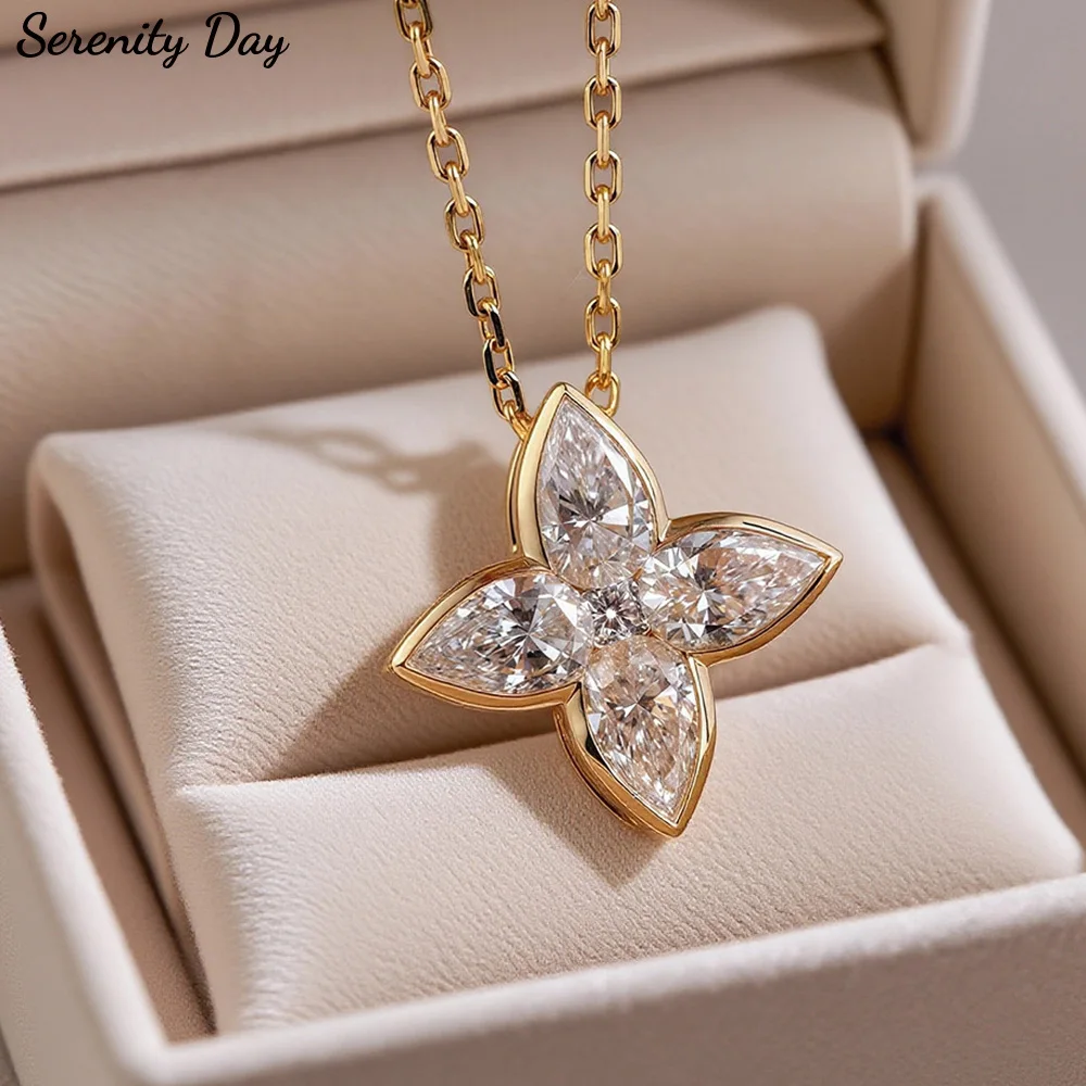 2,1 ct Vierblättriges Kleeblatt Birne Moissanit Anhänger Halskette Frauen Geschenk Solide S925 Silber D Farbe Labor Diamant Zierliche Halskette schmuck Image