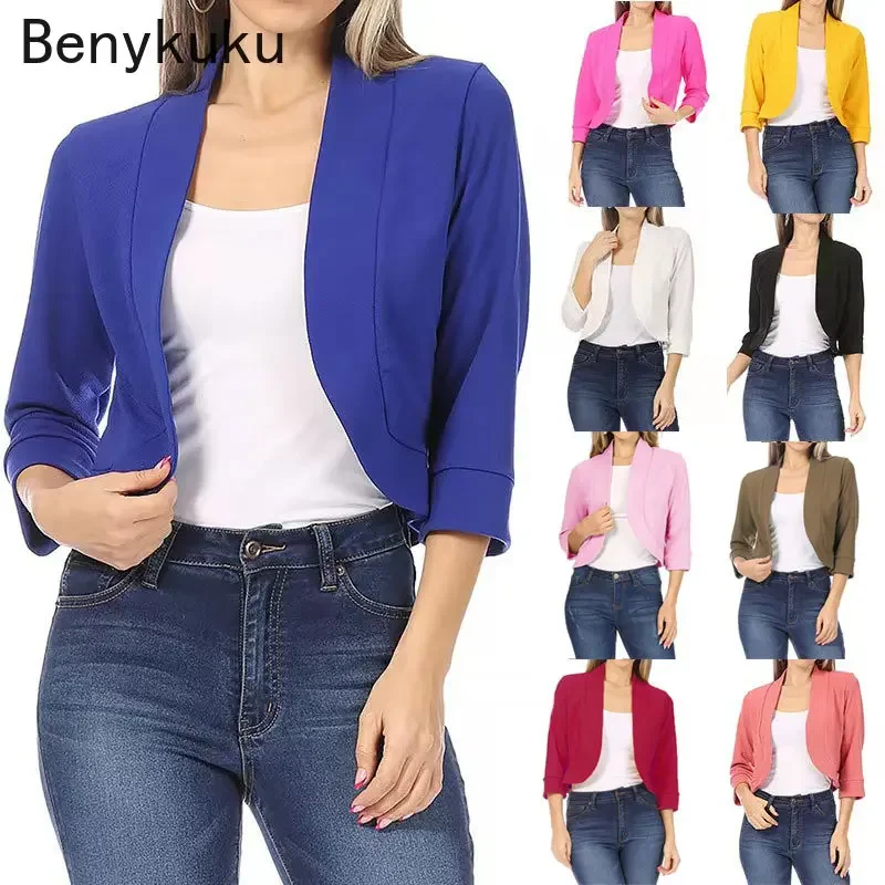 Plus Größe 5XL Damen 3/4 Ärmel abgeschnitten Bolero Pullover Strickjacke Jacken offener Stich kurze Achselzucken Damen Casual Streetwear Mantel