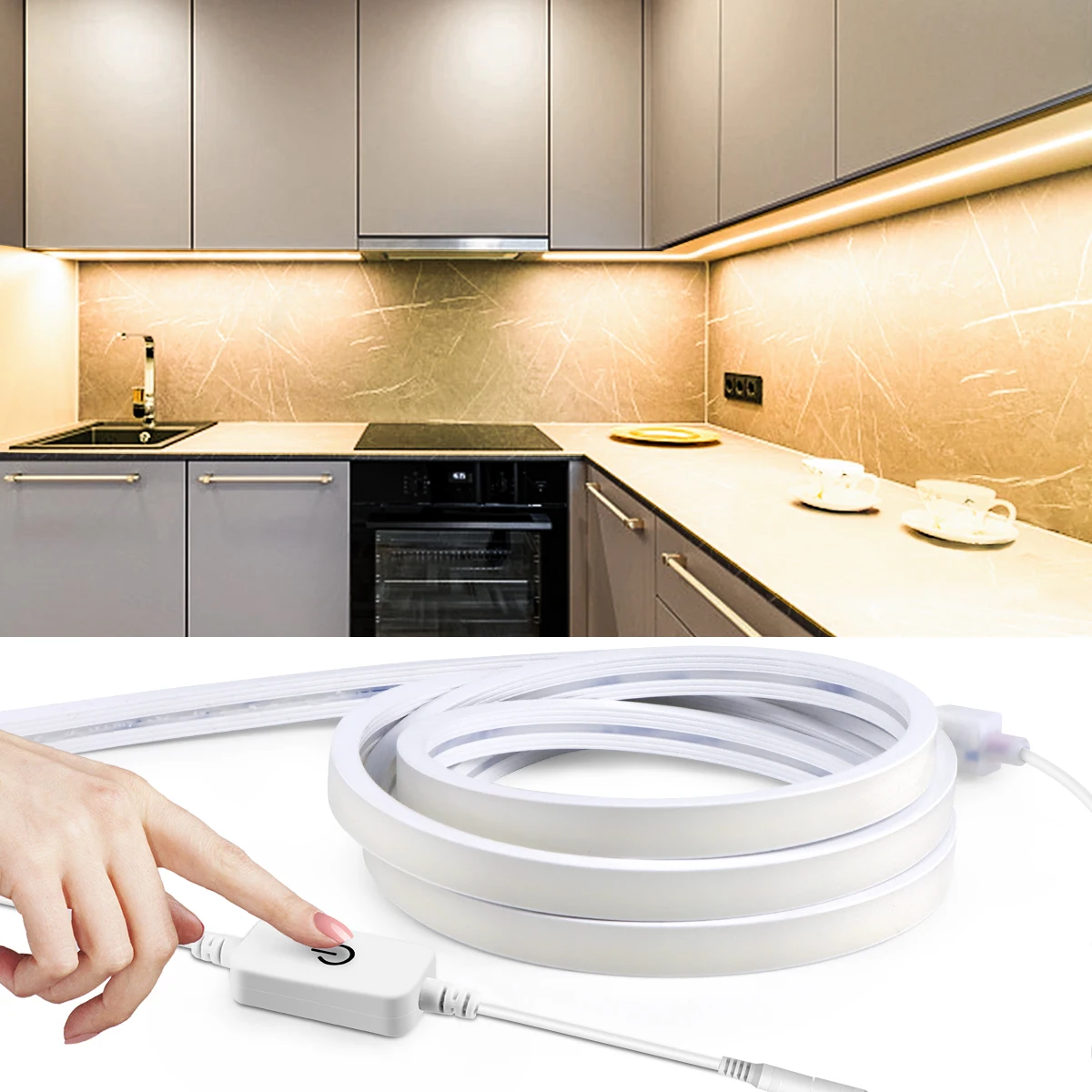 LED unter Schrank Lichter Touch-Schalter DC24V Cob 120leds/m Neonst reifen wasserdicht Küchen schrank Schrank Hintergrund beleuchtung Nacht beleuchtung