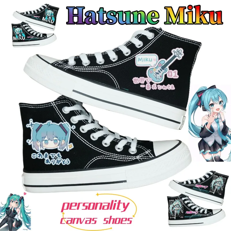 Hatsune Miku Canvas-Schuhe, niedliche, modische, kreative Unisex-Studenten-Kollaboration, High-Top-Campus-Trend-Cartoon-Canvas-Schuhe, Geschenk