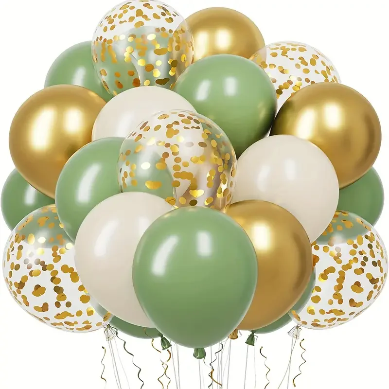 30 Stück Salbeigrün Sand Weißgold Konfetti Luftballons Set für Geburtstag Hochzeit Babyparty Abschlussfeier Eukalyptus Partydekorationen Image