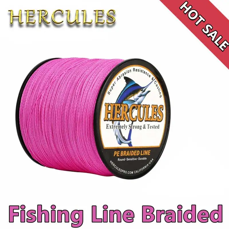 Hercules geflochtene Angelschnur, 4 Stränge, rosa, 100 m, 300 m, 500 m, 1000 m, 1500 m, 2000 m, 100 % PE, superstarkes Multifilamento