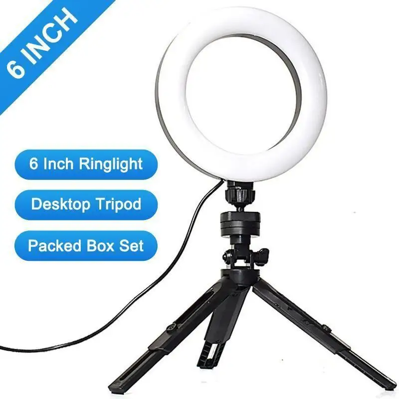6-Zoll-Mini-Selfie-Ringlicht, Desktop-LED-Lampe mit Stativ, USB-Stecker, dimmbar, Fotografie-Videoleuchte für YouTuber Vlog Image