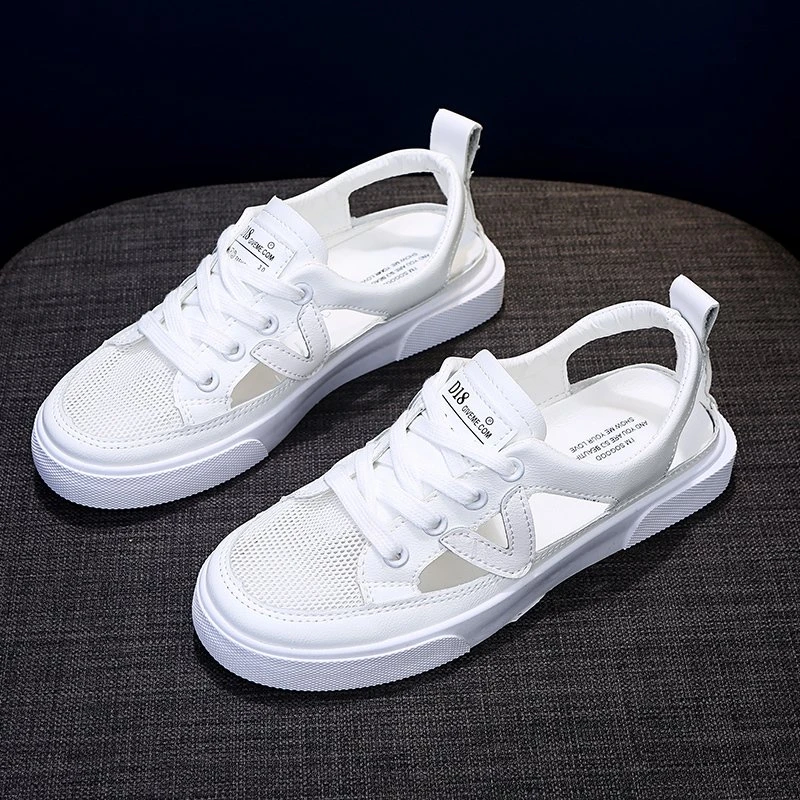Neue frauen Weiß Casual Schuhe Fisch-mund Sandalen Metall Dekorative Transparent Atmungsaktive Mesh Schuhe Große Zapatos Para Mujer