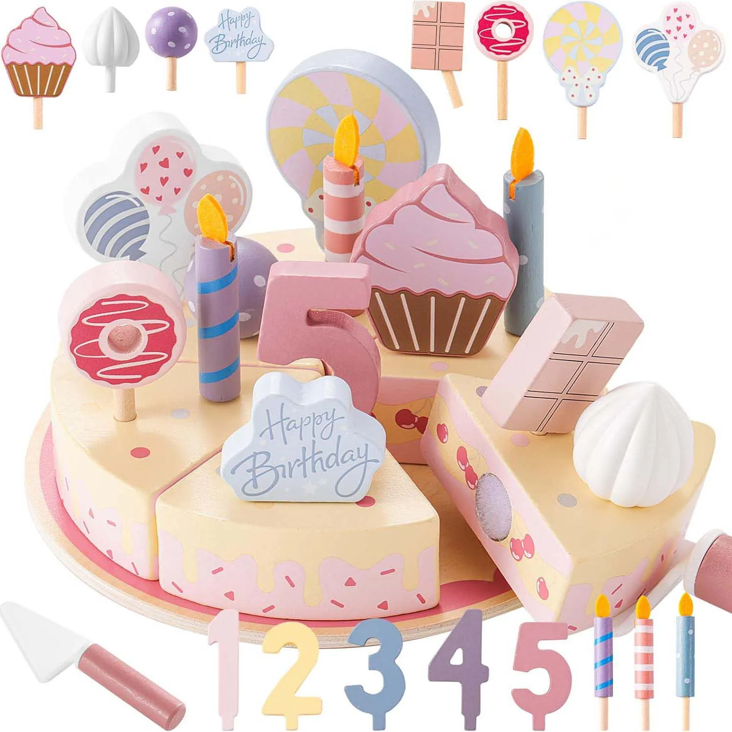 Royal Holz Pretend Play Küche Montessori Spielzeug Nachmittag Tee-Set mit Kuchen Eis Lernen Pädagogisches Spielzeug Für Kinder Image