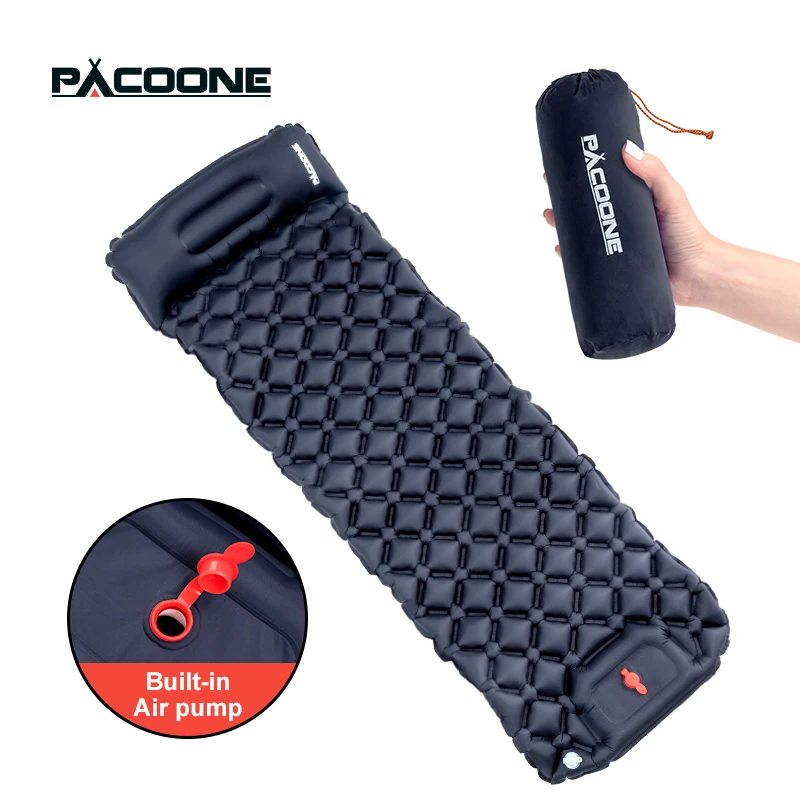 PACOONE Outdoor Camping Isomatte, aufblasbare Matratze mit Kissen, ultraleichte Luftmatte, integrierte Inflatorpumpe, Reisen, Wandern Image