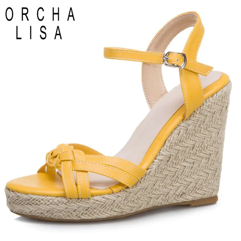 ORCHA LISA 2025 Neue Weibliche Sandalen Offene spitze Keile 11 cm Plattform 3 cm Schnalle Weiche Täglichen High Heel Schuhe plus Größe 44 45 46