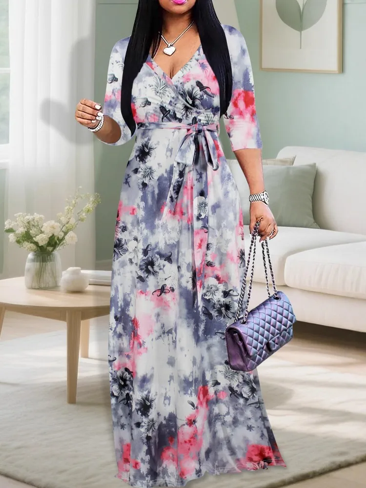 L-4XL Plus Größe Kleidung Kleider Frauen Roben Herbst Winter 3/4 Hülse Street Style Casual 3XL 4XL Große Größe Maxi Kleid Oversize