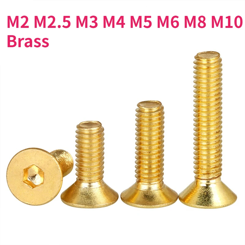M2 M2,5 M3 M4 M5 M6 M8 M10 Messing Sechskant Innensechskant Flache Senkkopf-Inbusschraube Image