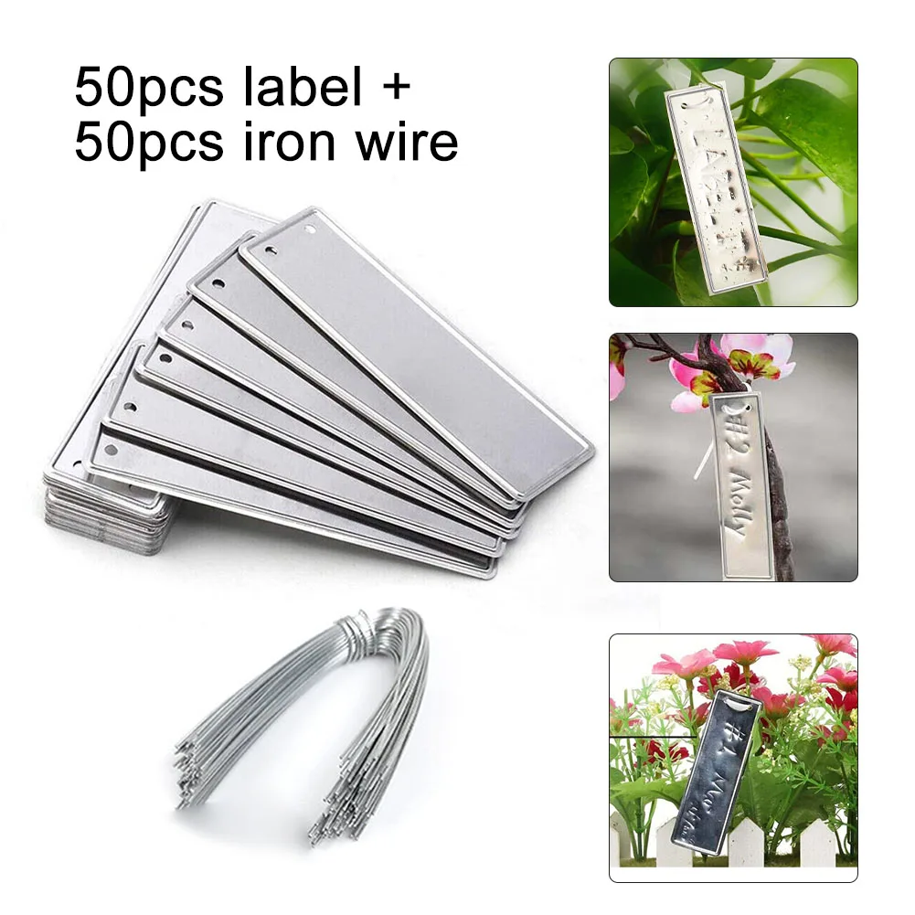 1 Set Garten-Pflanzenetiketten Aluminium-Pflanzenschilder Doppelseitige Baum-ID-Etiketten mit Eisendraht Blumentopf-Schild DIY Gartendekoration Image