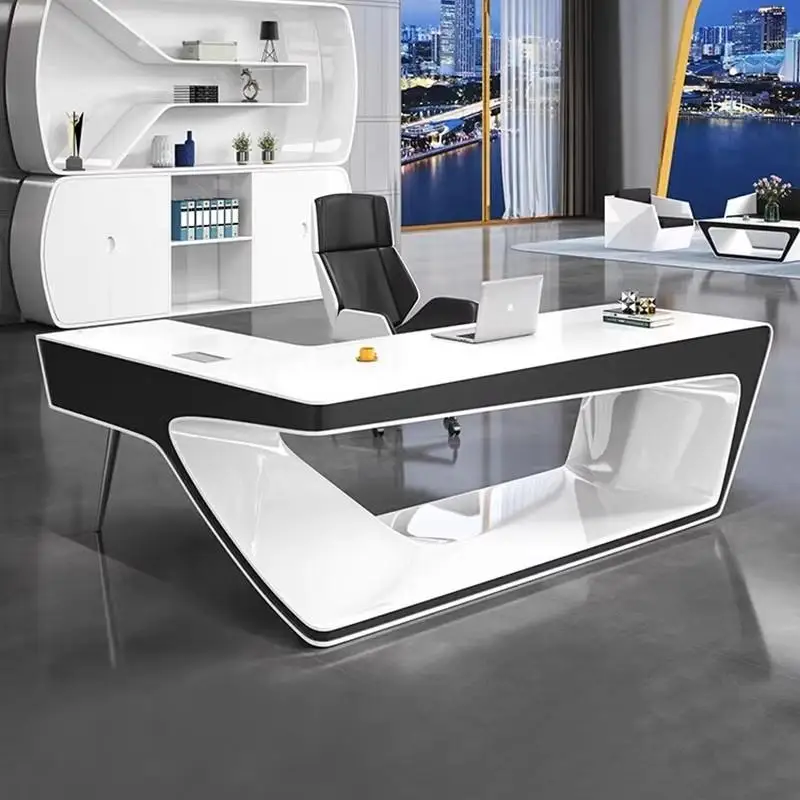 Weißer Chefbüroschreibtisch aus Holz, Manager-Designer, verstellbarer Arbeits-Computertisch, Gaming, großer Scrivania-Arbeitstisch
