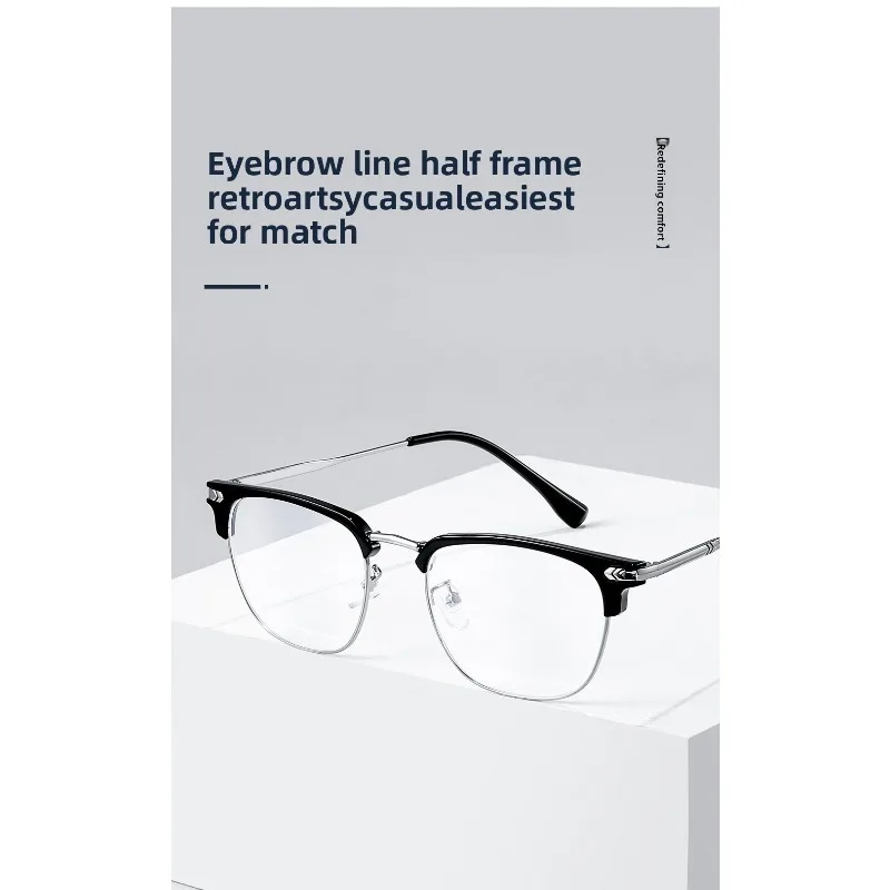 Modische Unisex-Brille, quadratisch, schlicht, für Männer und Frauen, Metallrahmen-Brille, Polygon-Brille, sanfte schwarze Anti-Blaulicht-Brille Image