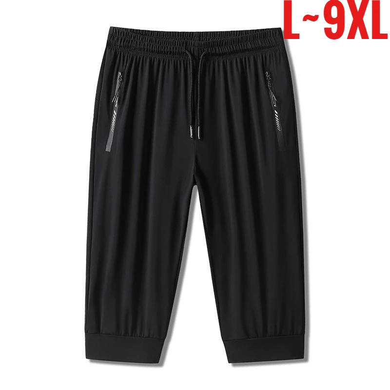 Übergroße Herren Lange Shorts Schnelltrocknende 3/4 Hosen Bermuda Herren Eisseide Sommer Reißverschlusstasche Plus Große Größen 4XL 5XL 6XL 7XL 8XL 9XL Image